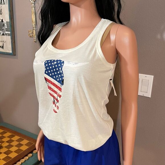 American flag bullhead longhorn cow skull tank - Picture 5 of 13